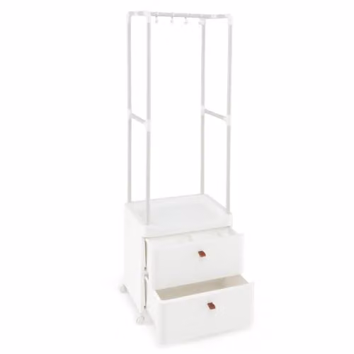 Helloshop26 Appendiabiti con asta e cassetti 52 x 40 x 161 cm facile mobilità stile moderno in metallo bianco 20_0018986