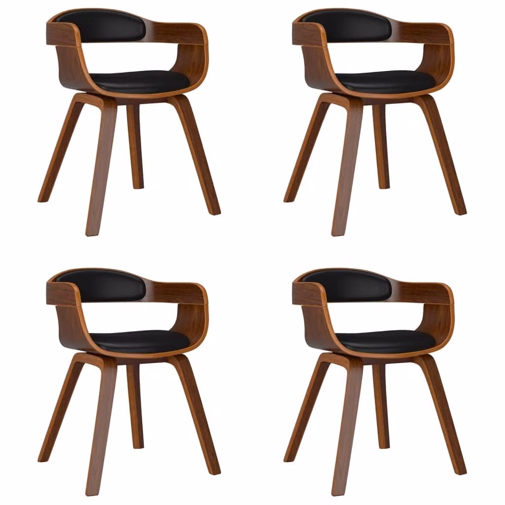 Sedie da Pranzo 4 pz Nere in Legno Curvato e Pelle finta