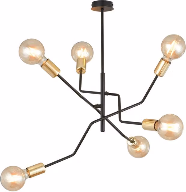 Sospensione Industrial 6 Luci Sugu Acciaio Nero E Oro Bracci Regolabili
