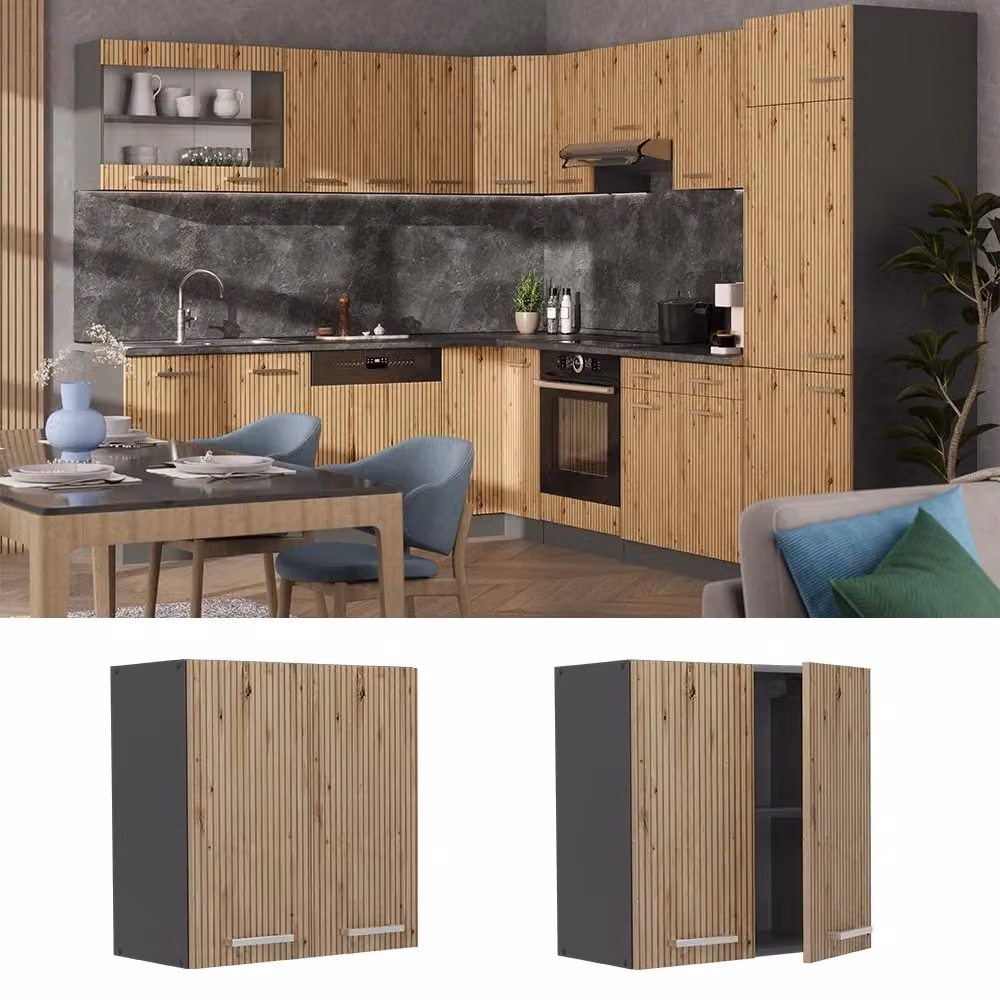 Pensile da cucina Vicco R-Line moderno in rovere e antracite con ante a battente L 60 cm, P 31 cm, H 31 cm – 2