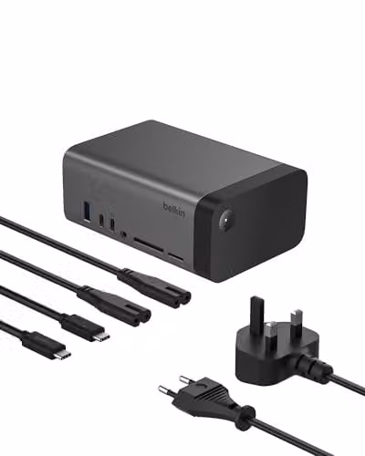 Belkin Hub USB-C, Dock 11 in 1 GaN USB-C da 150 W Pro, docking station multiporta, porte USB-C, USB-A, Ethernet, SD, MicroSD, 3,5 mm, porte HDMI 4K per 3 display - Compatibile con MacBook Pro e altri