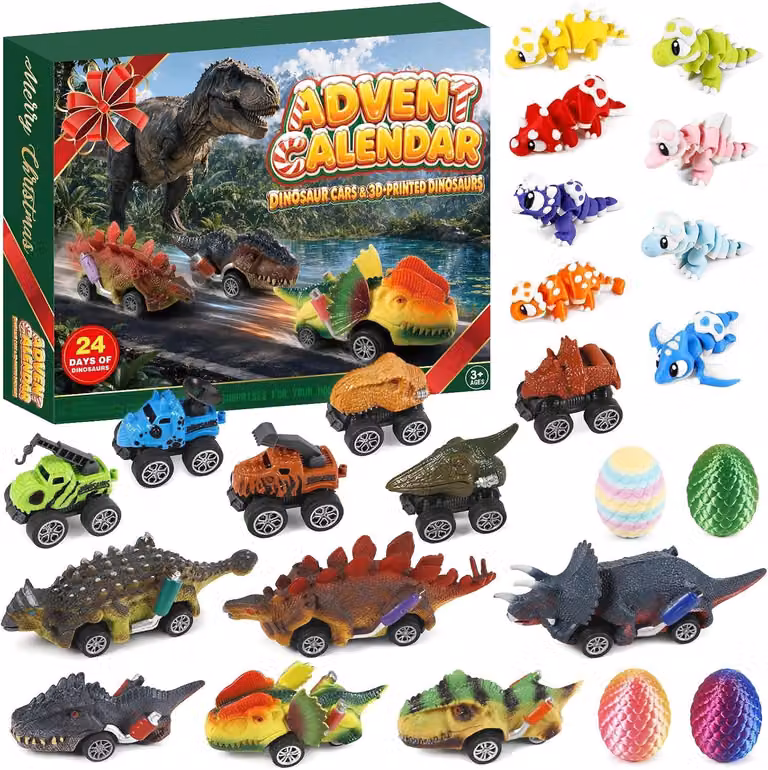 Calendario dell'Avvento 2026 per bambini - Set di giocattoli 24 in 1 con auto e dinosauri - Piccoli regali ideali per ragazzi come pensierino di compleanno
