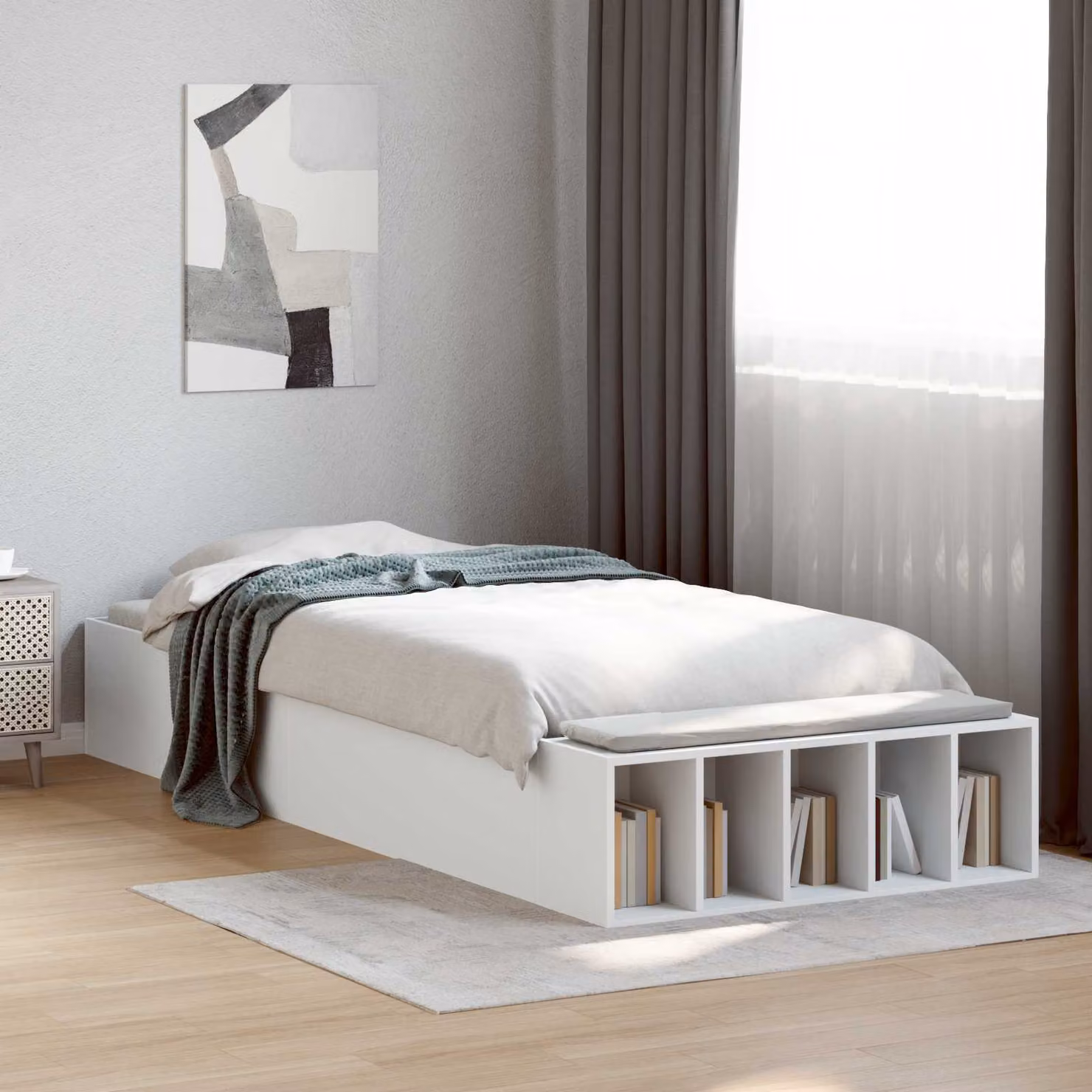 vidaXL Letto moderno con scaffale e contenitore Bianco L 80 x P 200 cm