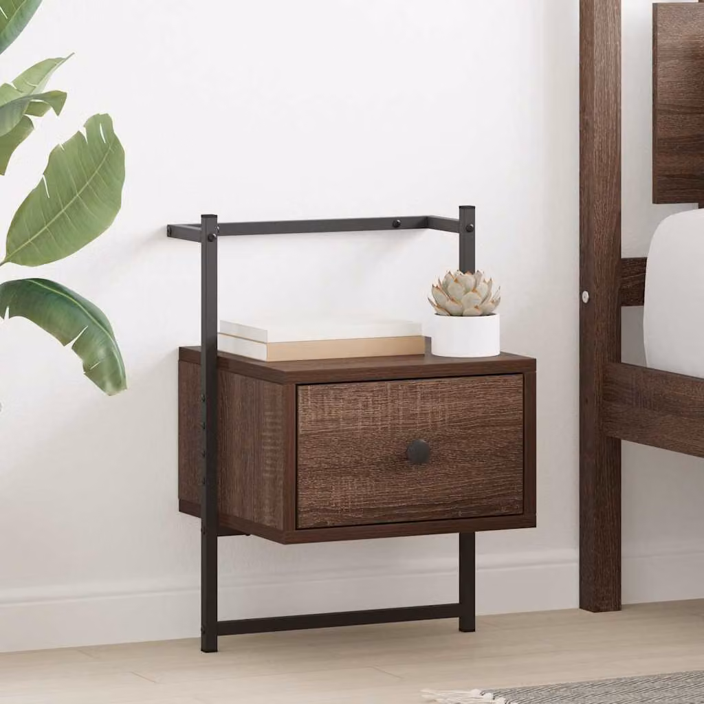 Comodino a muro vidaXL in legno multistrato color rovere marrone L: 35 cm, P: 30 cm, H: 51 cm