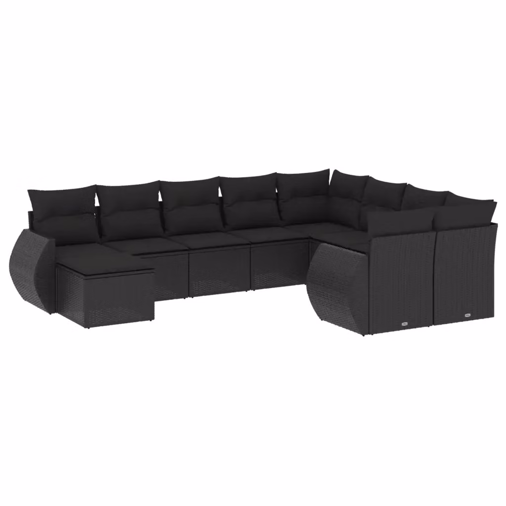 vidaXL Set Divani da Giardino a L 10 Pezzi in Polyrattan Nero con Cuscini e Tavolino – 2