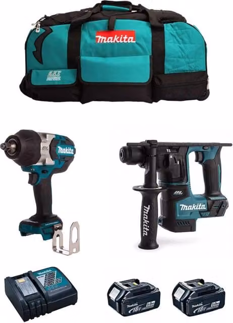Kit Makita MK215 con Avvitatore a Impatto DTW1002, Perforatore DHR171 e 2 Batterie LXT da 5,0 Ah con Caricabatterie DC18RC – 1