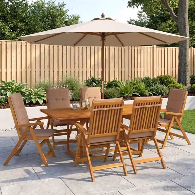 Set da pranzo da giardino vidaXL in legno di acacia naturale, 7 pezzi, marrone e beige – 1