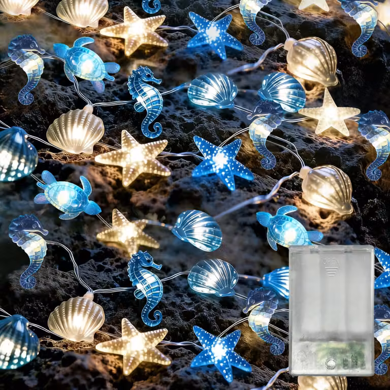 Catena luminosa a tema marino, lunghezza 3 metri, 30 LED, colore blu