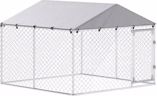 Recinto per cani da esterno GIORDANOSHOP in acciaio zincato grigio con tetto impermeabile rimovibile L: 230 cm, P: 230 cm, H: 170 cm