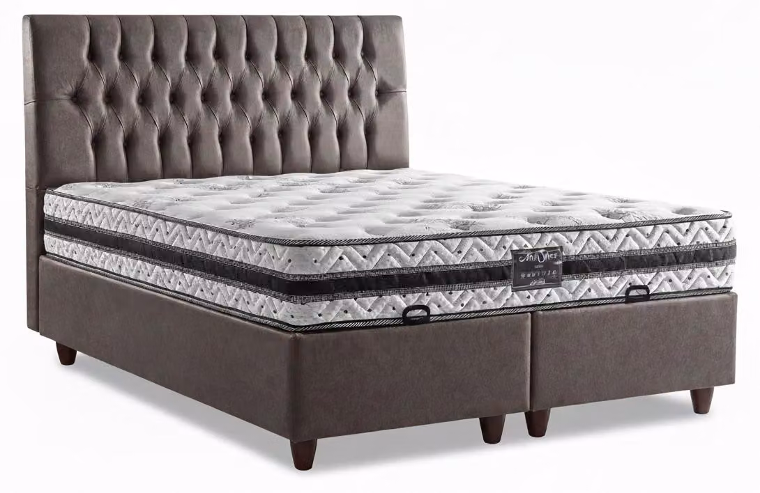 Letto con materasso in stile moderno, marrone, con contenitore, morbido
