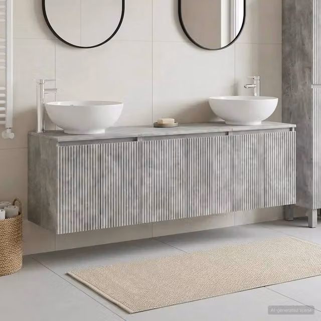 Set di Armadi da Bagno 3 pz Grigio Cemento 49,5 x 44,5 x 65 cm