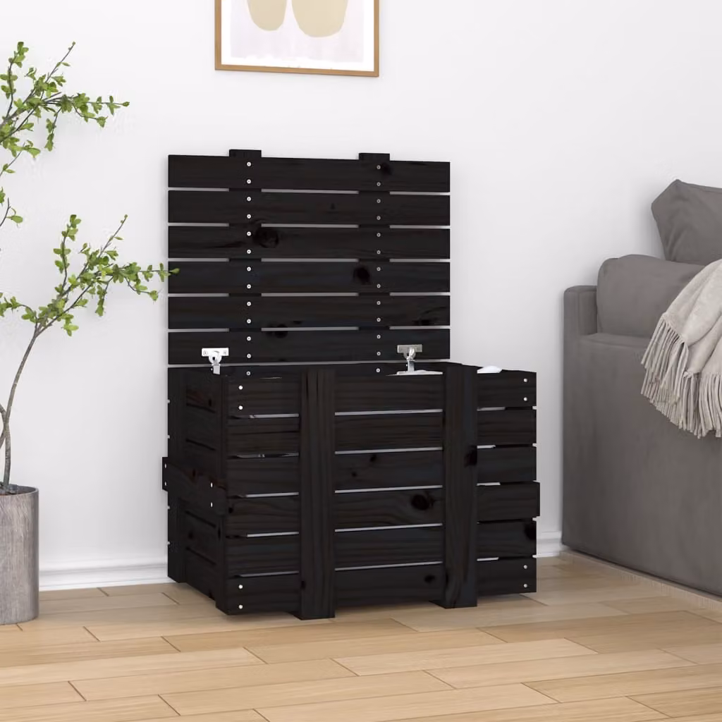 Contenitore portaoggetti vidaXL in legno massello di pino nero, stile rustico, L: 58 cm, P: 40,5 cm, H: 42 cm
