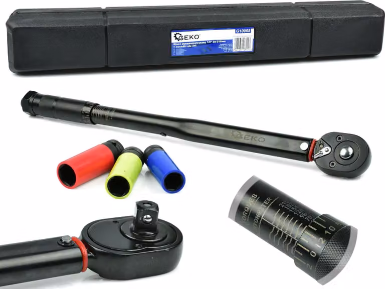 Set-kit chiave dinamometrica 1/2", 28-210 Nm, con bussole a impatto con rivestimento protettivo 17 mm, 19 mm, 21 mm, a scatto, per cerchi in lega