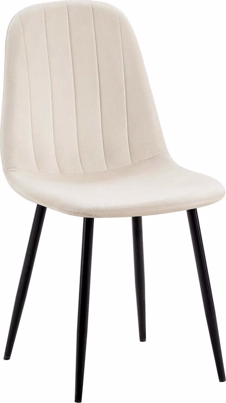 Sedia da pranzo con rivestimento in velluto - Sedia da cucina - Elevato comfort, struttura in metallo nero | Colore: bianco crema
