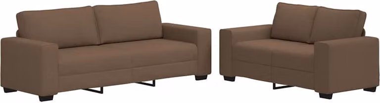 Set di Divani 2 pz con Cuscini Marrone in Tessuto