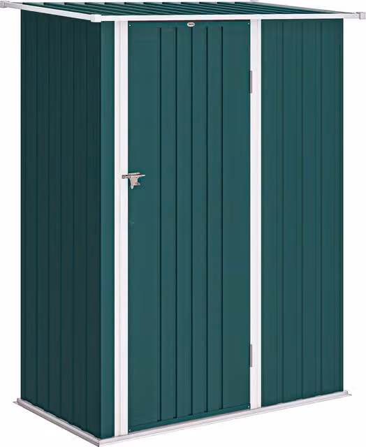 Outsunny Casetta da Giardino con Tetto Inclinato e Porta Bloccabile, Capanno Porta Attrezzi in Metallo, 142x86x189 cm, Verde   Aosom Italy