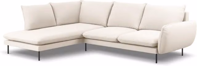 Divano angolare sinistro Vienna di Cosmopolitan Design, modello a 6 posti in bouclé beige con struttura in metallo