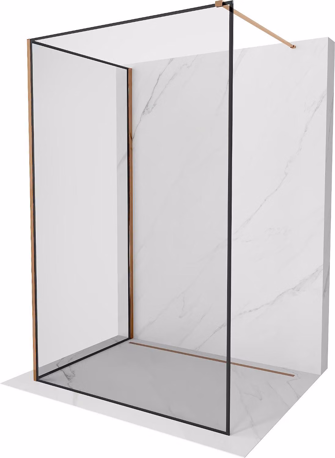 Mexen Kioto parete doccia Walk-in 90 x 80 cm, cornice nera, oro rosa - 800-090-212-60-70-080