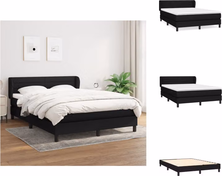 vidaXL Letto a molle con materasso nero 140x200 cm in tessuto - Letti e strutture letto