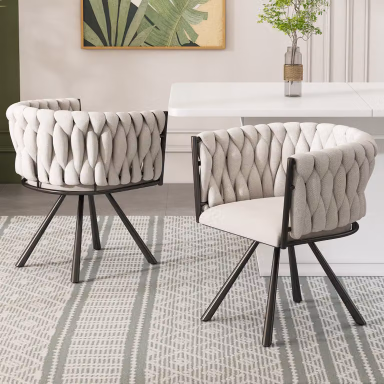 Flieks sedia da sala da pranzo sedia imbottita a 2 posti girevole a 360°, sedia da cucina sedia da trucco con rivestimento in lino, sedia da soggiorno con braccioli e gambe in acciaio, beige