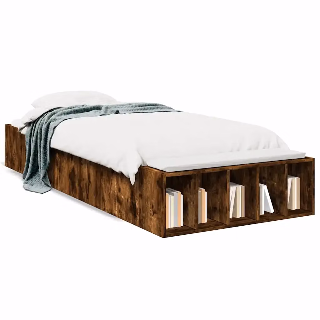 Letto Giroletto vidaXL in Legno Rovere Fumo con Compartimenti Laterali L/P/H: 190 x 90 x 30 cm – 2