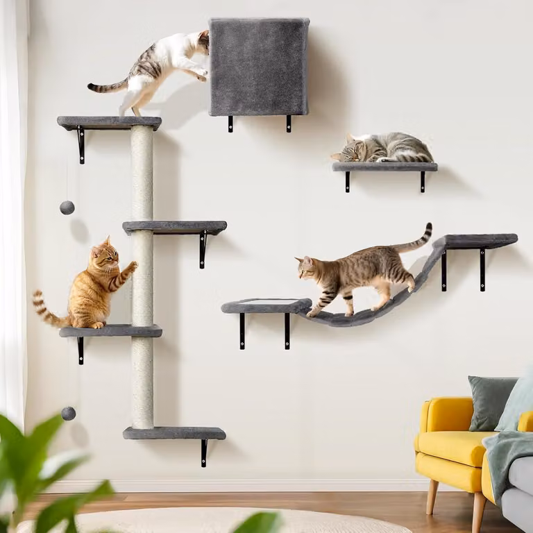 Pareti da arrampicata per gatti, set da 10 pezzi, con pali per grattare e amaca, ideali per il gioco e il relax
