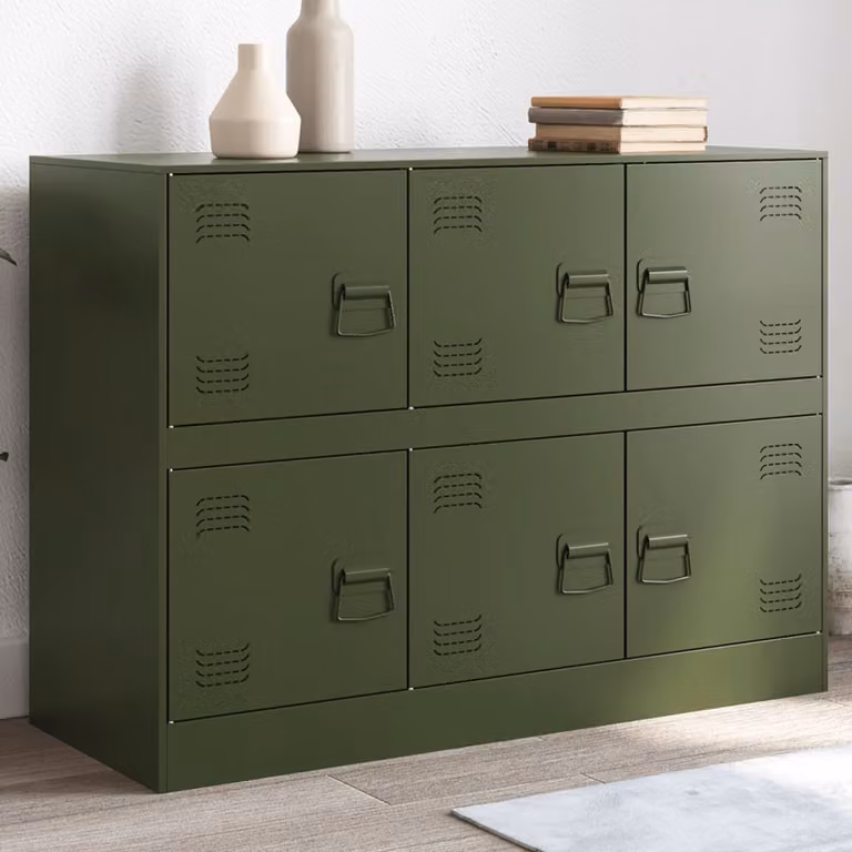 Credenza in stile industriale vidaXL in metallo verde oliva L: 99 cm, P: 39 cm, H: 73 cm