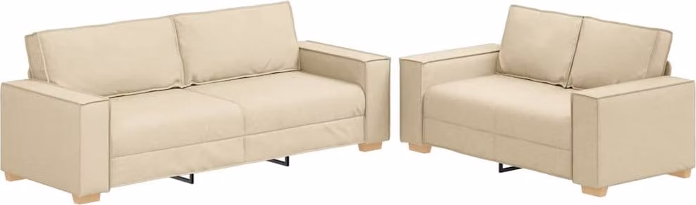 Set di Divani 2 pz con Cuscini Crema in Tessuto