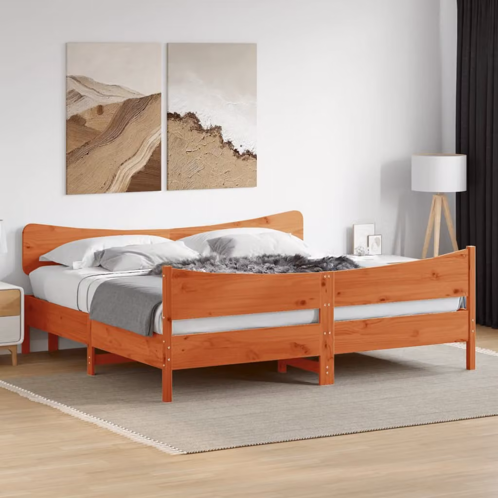 vidaXL Giroletto in legno di pino marrone cera con doghe fisse L 180 cm x P 200 cm