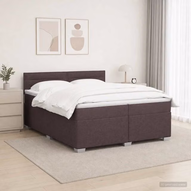 Letto Box Spring vidaXL con Materasso Ibrido e Illuminazione LED, Colore Marrone e Bianco, L/P/H: 200 x 200 x 88 cm