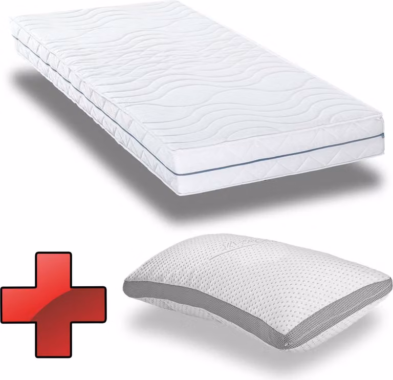 Supportho Premium materasso ergonomico in schiuma fredda 100 x 200 cm, altezza 18 cm, livello di rigidità H2/H3 + Supportho cuscino comfort effetto gel 40 x 80 cm