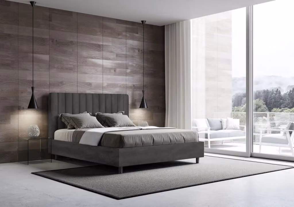 Letto matrimoniale contenitore BS COM imbottito in microfibra grigio L/P/H: 160 x 210 x 122 cm – 2