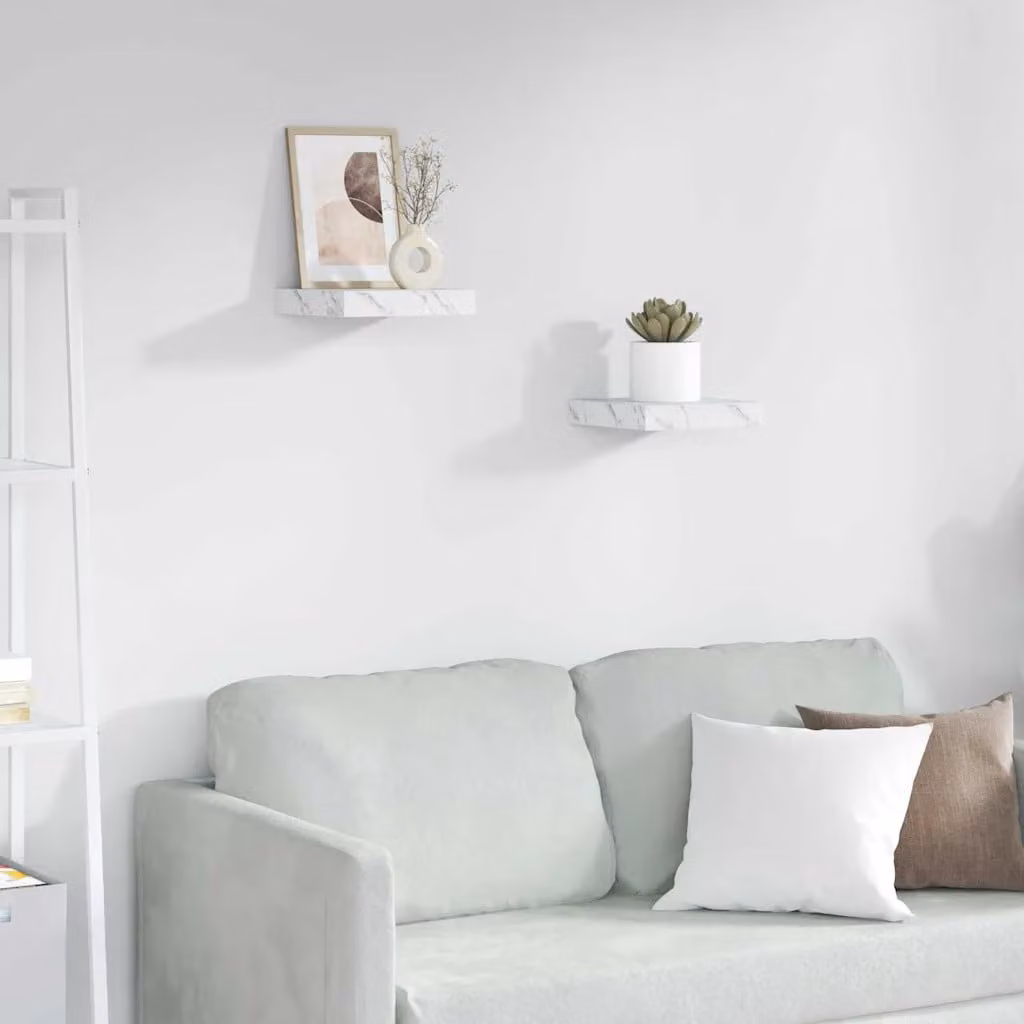 Set di 2 Scaffali da Parete Moderni vidaXL in Marmo Bianco L: 23 cm, P: 23,5 cm, H: 3,8 cm