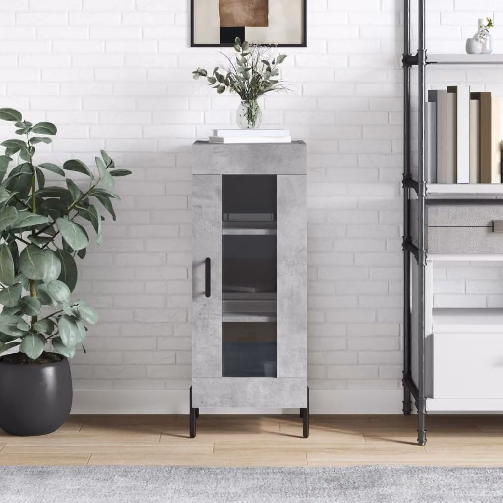 Credenza a parete vidaXL in legno e metallo, Grigio, L 34,5 cm x P 34 cm x H 90 cm