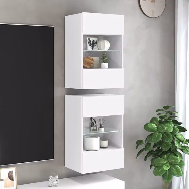 Set di 2 mobili da parete con luci LED per TV vidaXL, colore bianco, L: 40 cm, P: 30 cm, H: 60,5 cm – 1