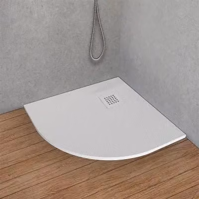 Piatto doccia semicircolare in resina minerale Loren bianco, L/P: 80 x 80 cm, riducibile
