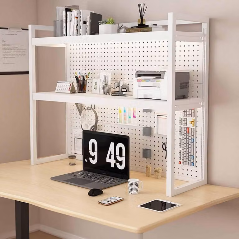 Scaffale da scrivania bianco, a due ripiani, 130 cm, ideale per studenti, uffici o studi