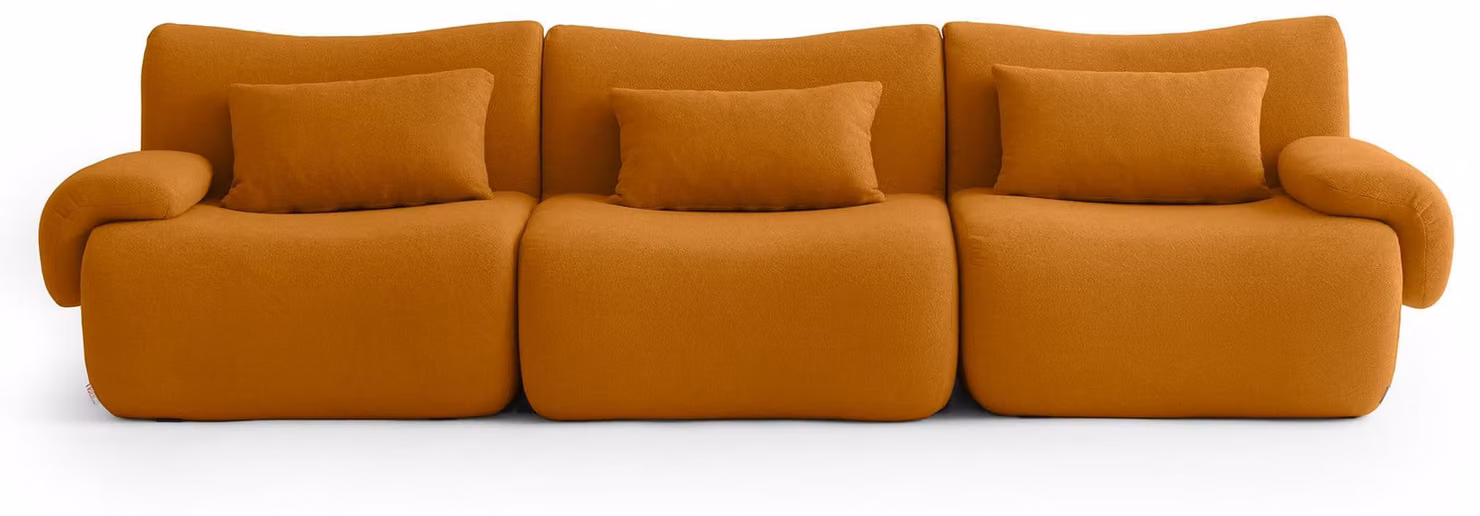 MILYSOFA SOFATIME Divano componibile a 3 posti, dal design lineare, in raffinato tessuto a riccioli, color cannella
