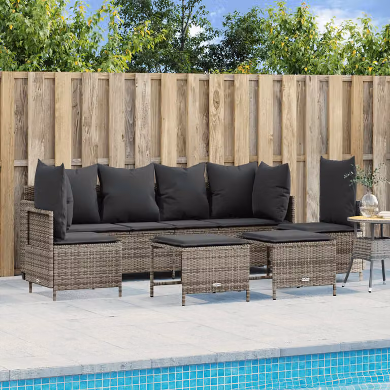 vidaXL Set Divano da Giardino a L in Polyrattan Grigio con Cuscini e Ottoman