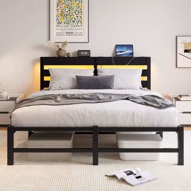 Letto Contenitore con LED e USB 140x190 in Metallo ¨C MINIMAL ¨C Nero