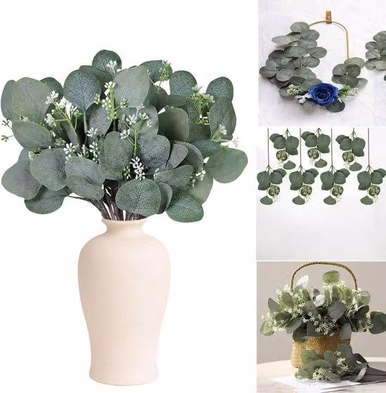 Foglie di eucalipto artificiali, 15 cm, verdi, per decorazioni natalizie e matrimoniali