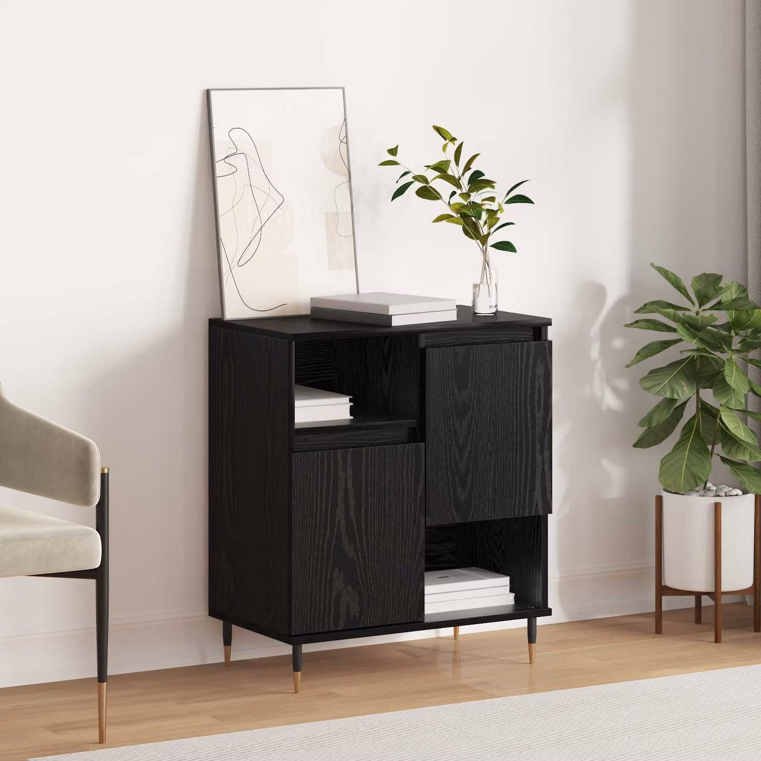 Credenza moderna vidaXL in nero con vani porta media, L: 60 cm, P: 35 cm, H: 70 cm