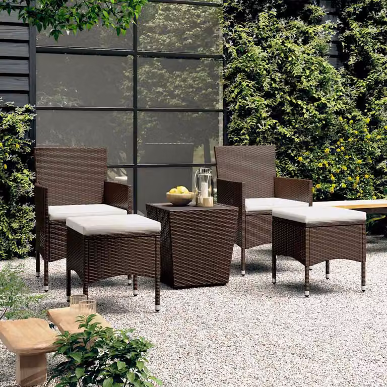 Set Bistrot da Giardino vidaXL 5 pz in Polyrattan e Vetro Temperato Marrone e Bianco