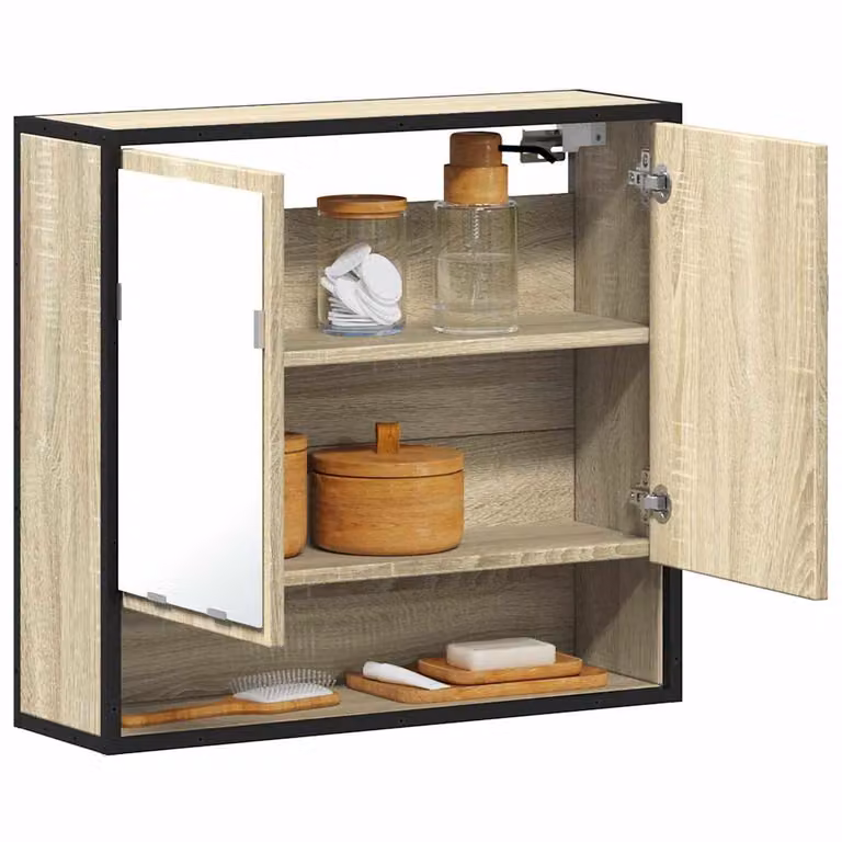 Mobiletto da bagno con specchio vidaXL in rovere, L: 65 cm, P: 20 cm, H: 60 cm