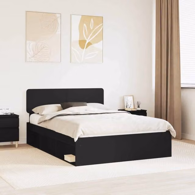 Struttura letto moderno vidaXL in pino massello con cassetti, Nero, L/P/H: 160 x 200 x 90 cm – 1
