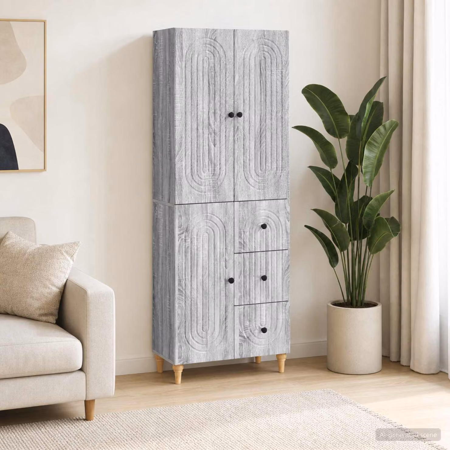Set di mobili da soggiorno moderno vidaXL in MDF grigio opaco con illuminazione integrata e ripiani interni