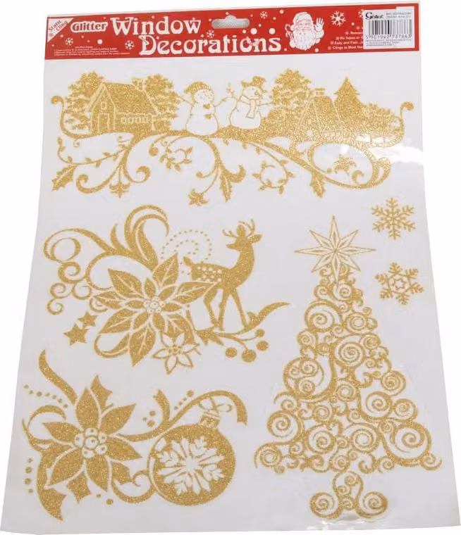Set di adesivi per finestre autoadesivi - glitter oro