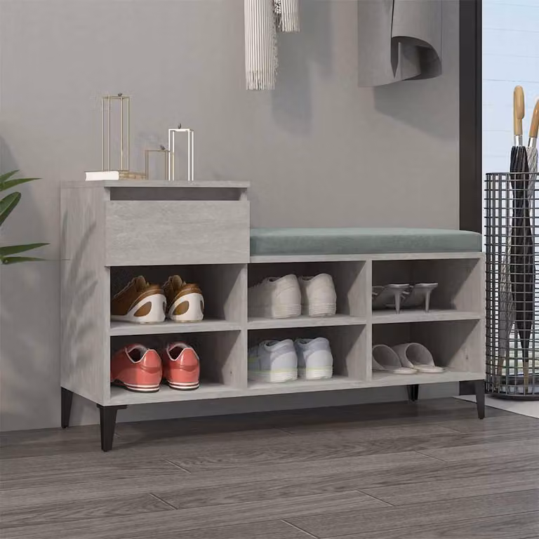 Scarpiera moderna vidaXL con seduta integrata e ripiani, Grigio, L 102 x P 36 x H 60 cm
