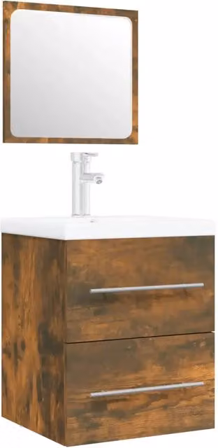 Mobile Bagno Sospeso Moderno DESIGN IN con Lavabo in Ceramica Bianca e Armadio in Rovere e Legno Multistrato Marrone, L: 48 cm, P: 38,5 cm, H: 41 cm