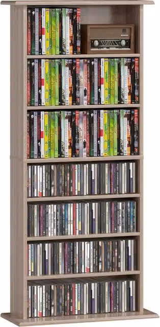 Libreria per CD e DVD Xylo HOMCOM in legno naturale marrone con 8 scomparti e ripiani regolabili L: 58 cm, P: 24 cm, H: 126 cm